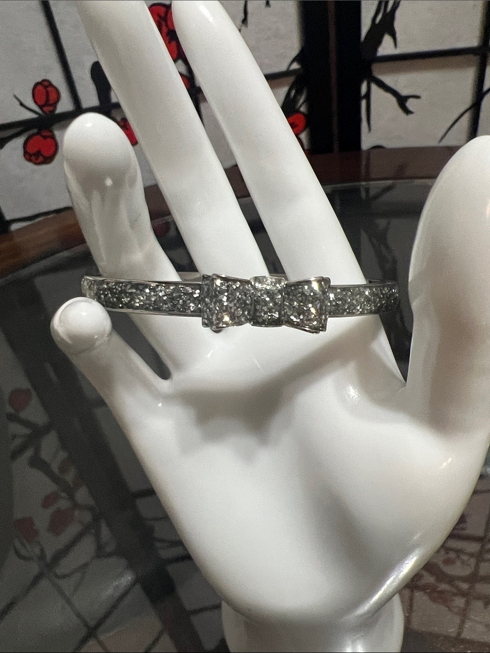 kate spade Silver Crystal Bow Hinged Bangle Bracelet - Picture 1 of 6